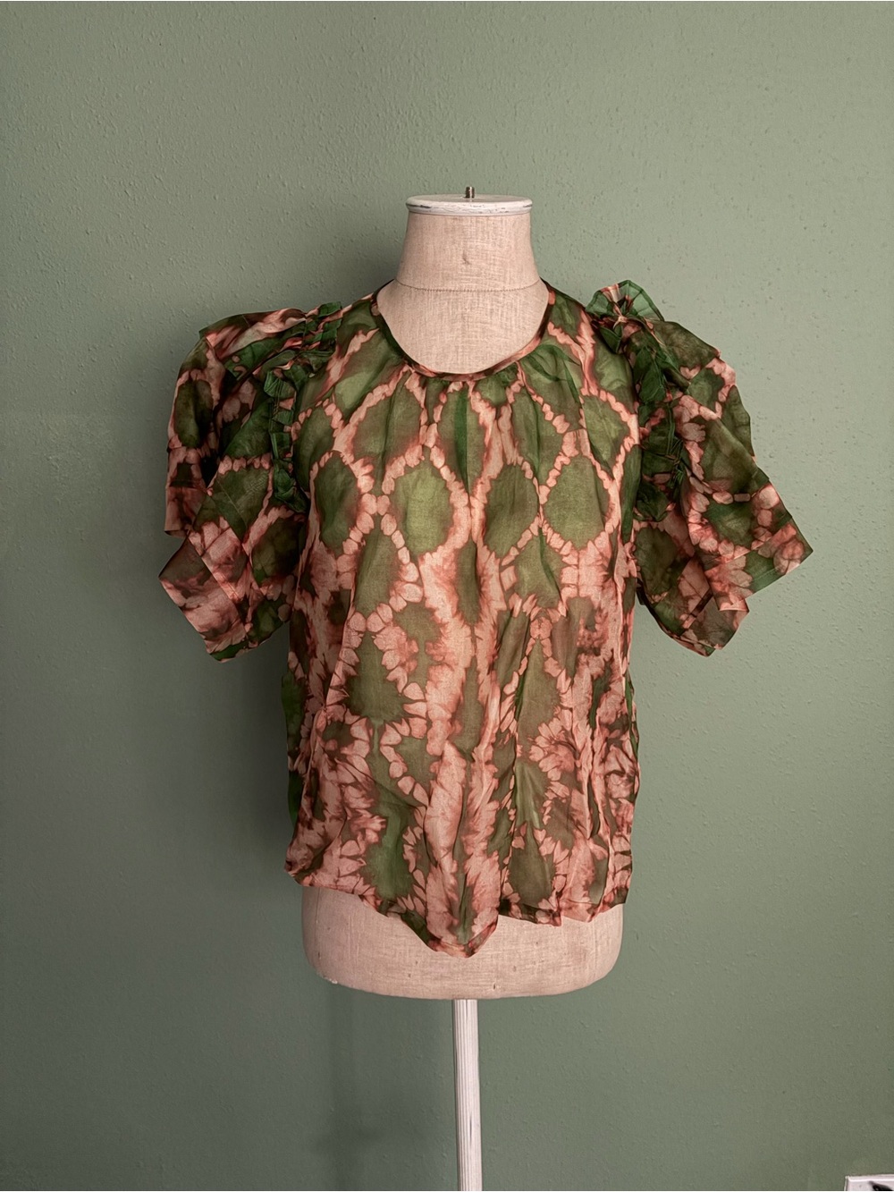 Ulla Johnson Silk Tie-Dye Puff Sleeve Blouse